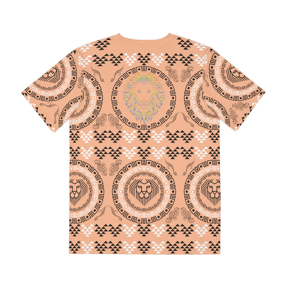 Peach Geo Lion Head Polyester Tee (AOP)
