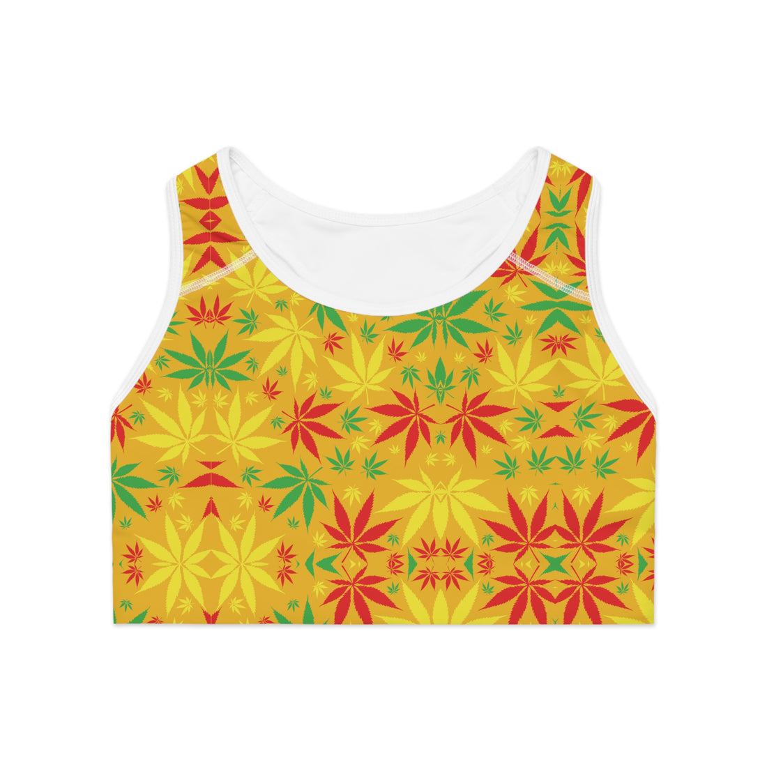 Yellow Tropical Rasta Toned Racer Back (AOP) Sports Bra