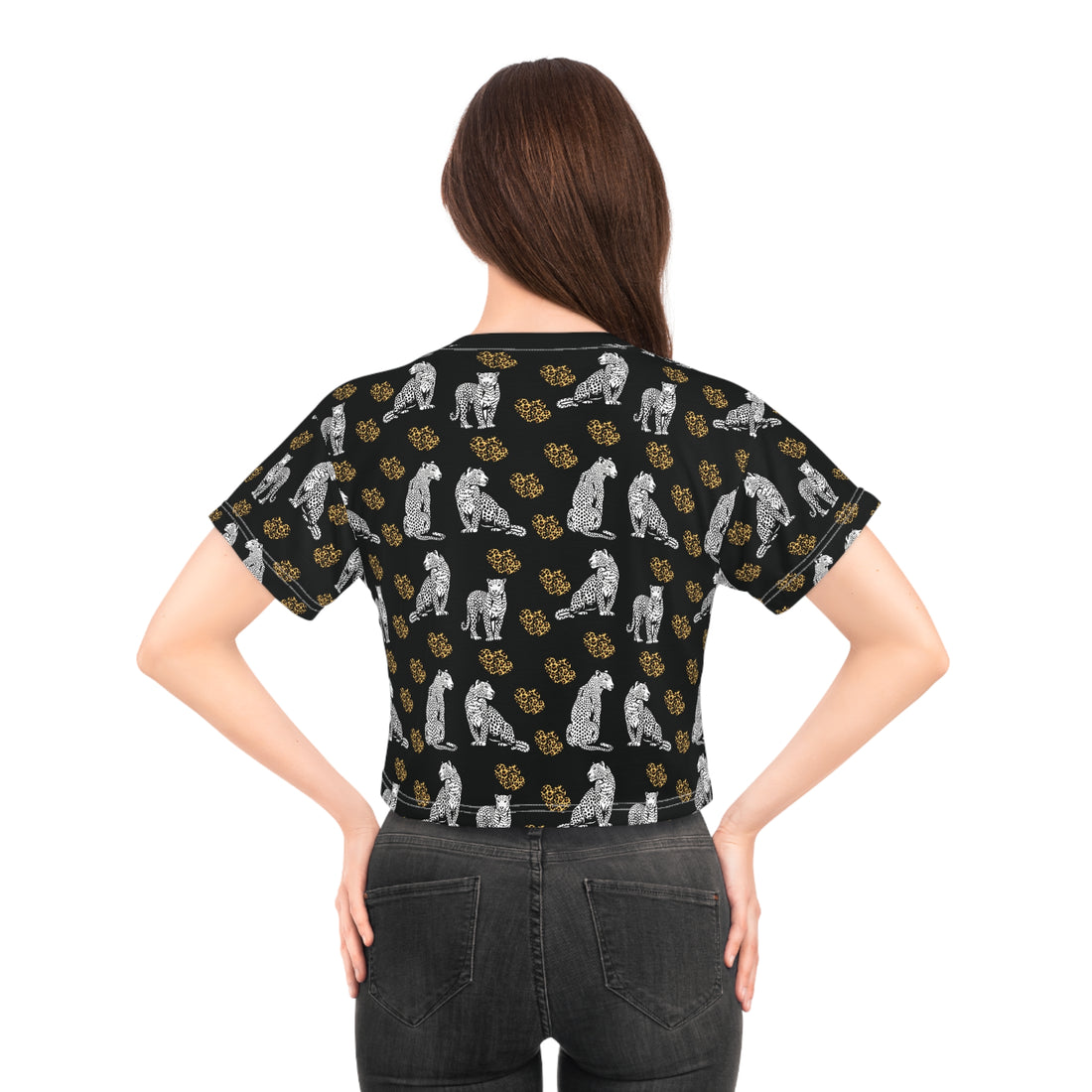 Black Cheetah Hearts AOP Crop Tee