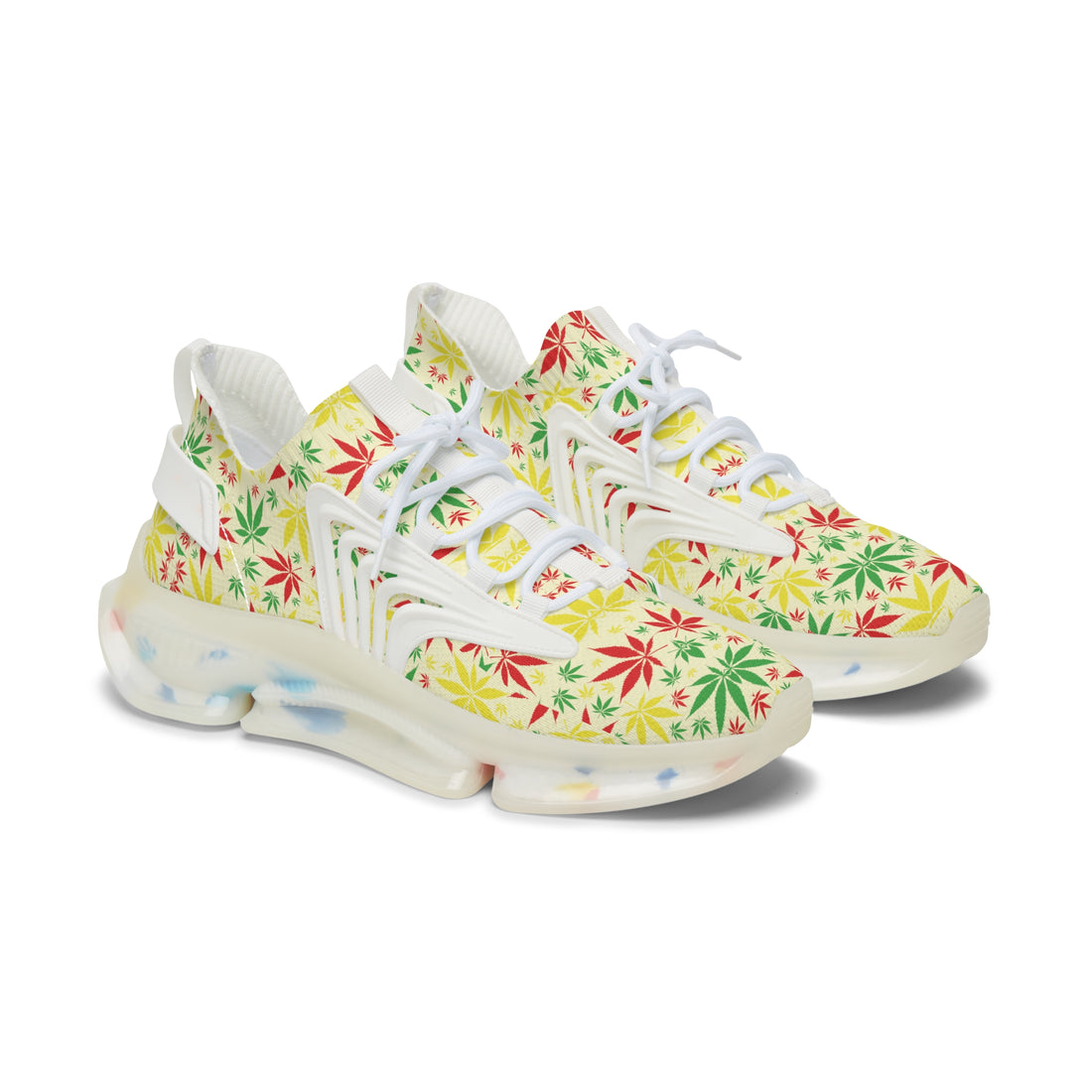 Cream Tropical Rasta Toned Women's Mesh Knit Sneakers