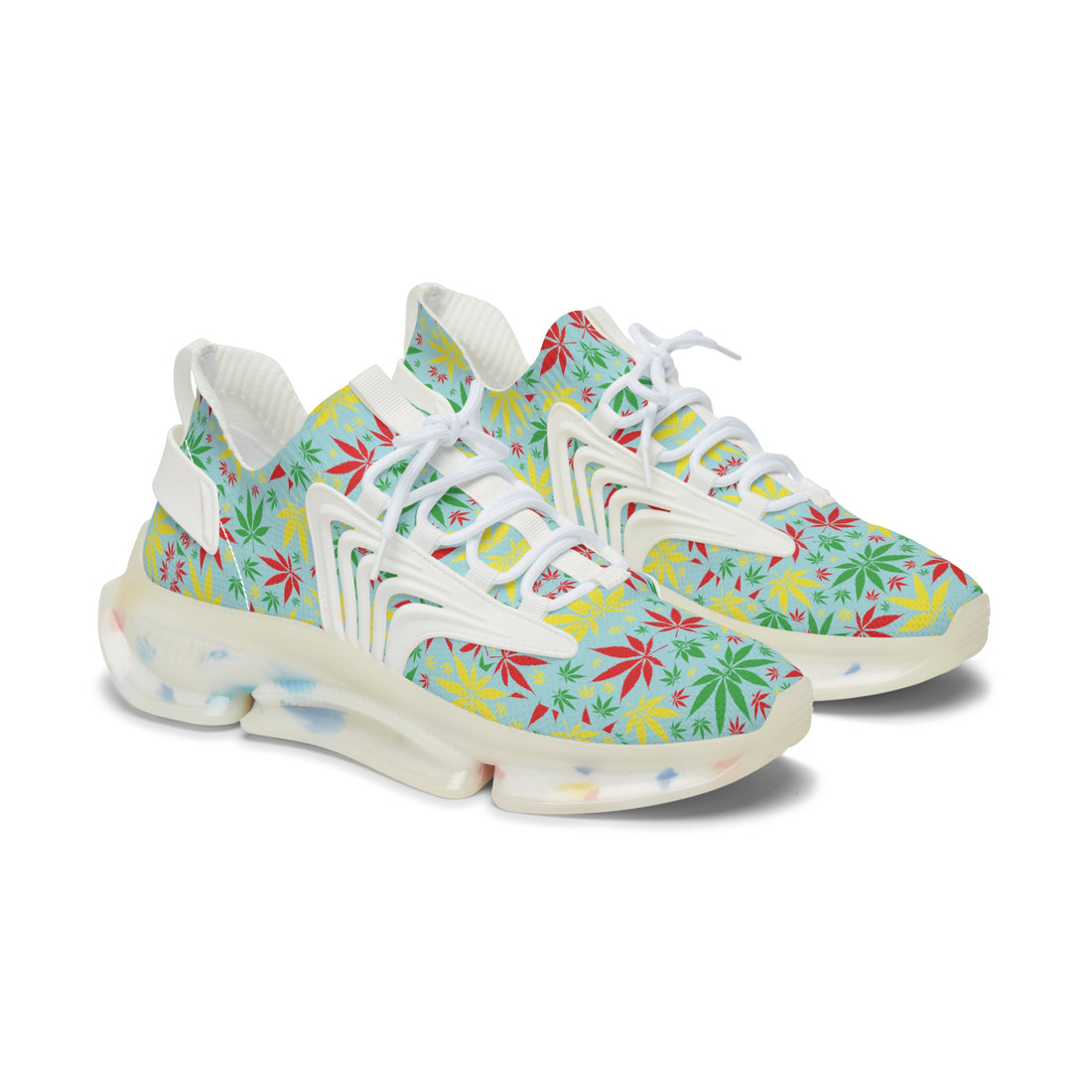 Icy Blue Tropical Rasta Toned Women's Mesh Knit Sneakers