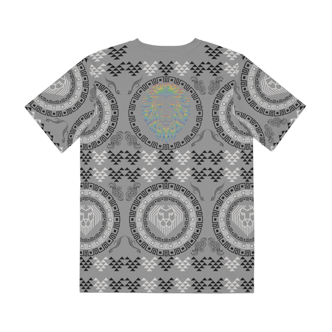 Grey Geo Lion Head Polyester Tee (AOP)