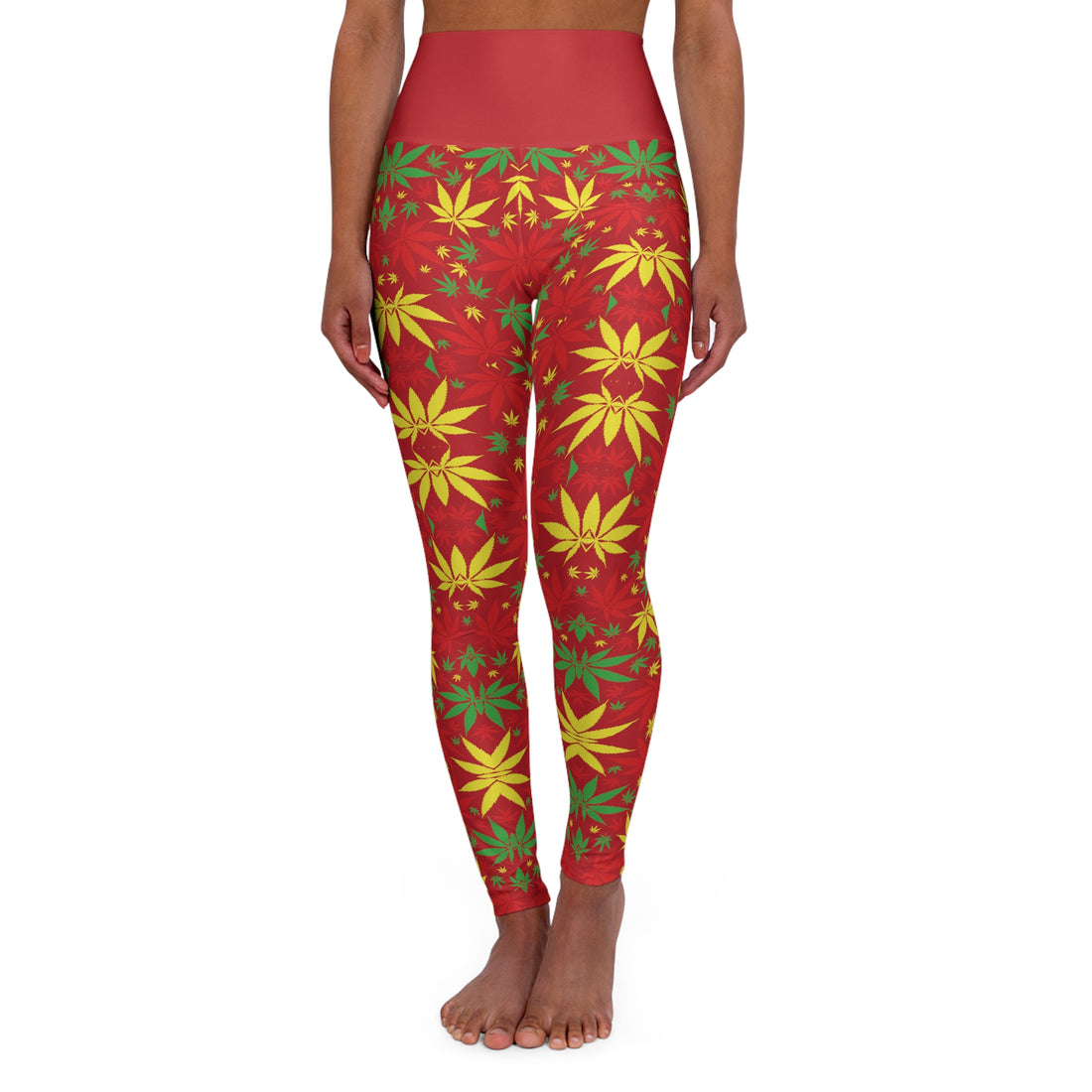 Deep Red Tropical Rasta Toned Yoga Leggings