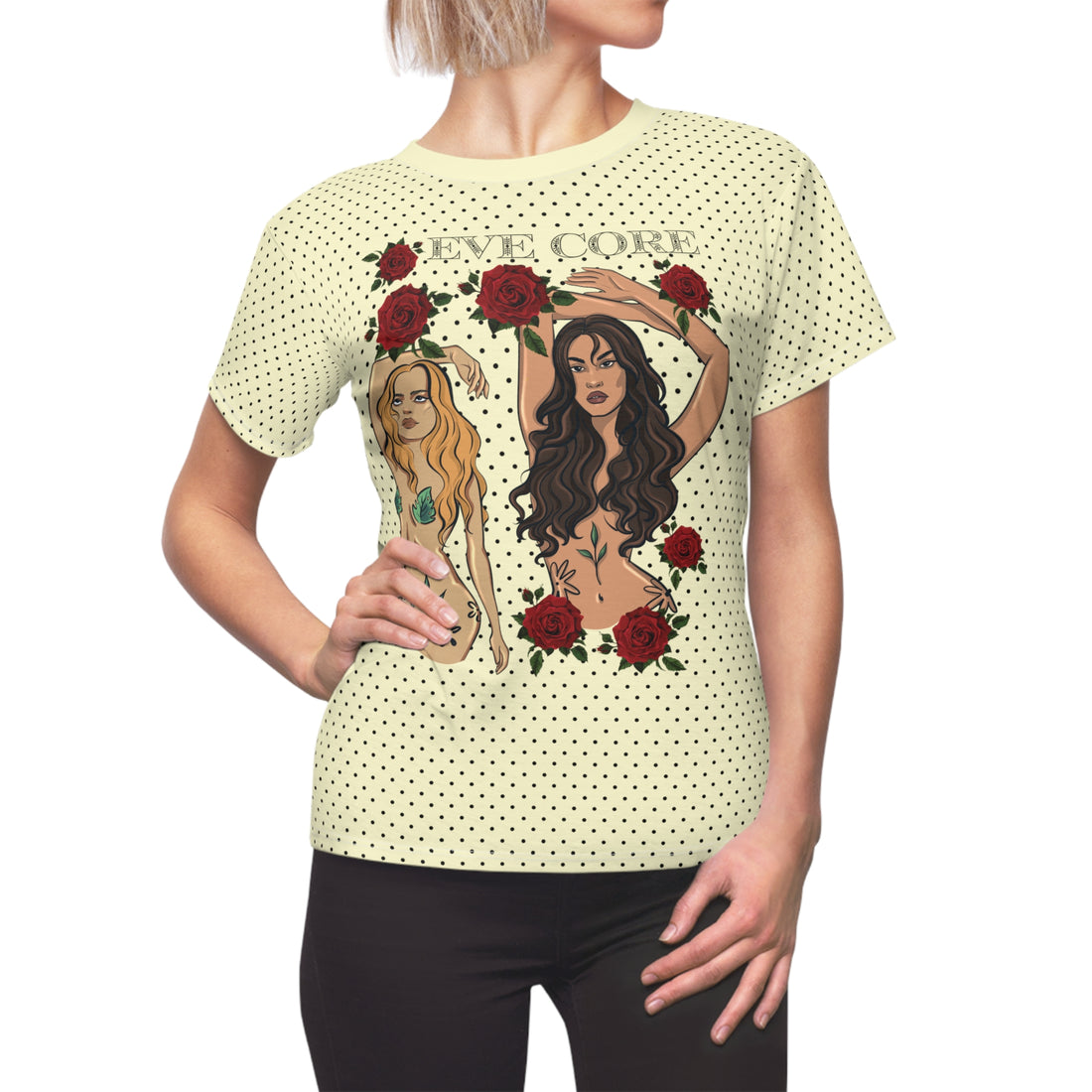 Cream Eve Core AOP Women's Cap Sleeves T-shirt