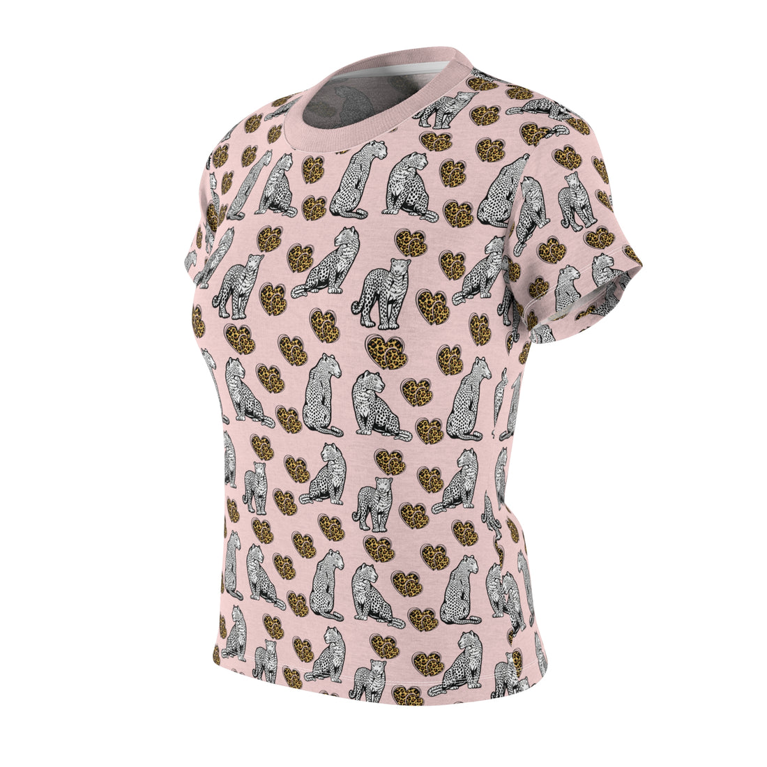 Pale Pink Cheetah Hearts AOP Women's Cap Sleeves T-shirt