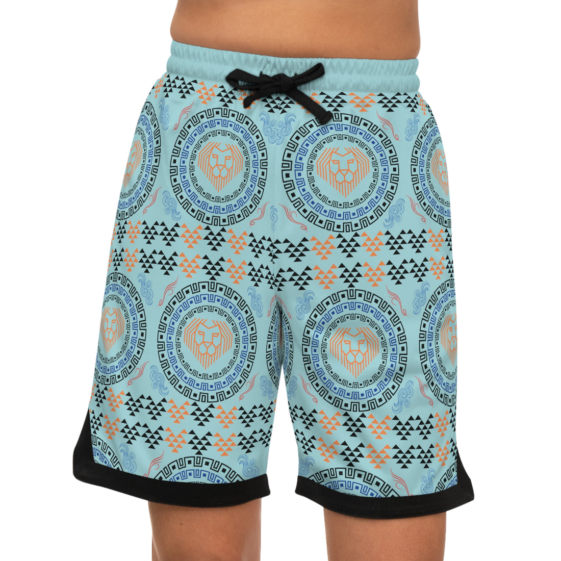 Icy Blue Lion Head Basketball Rib Shorts (AOP)
