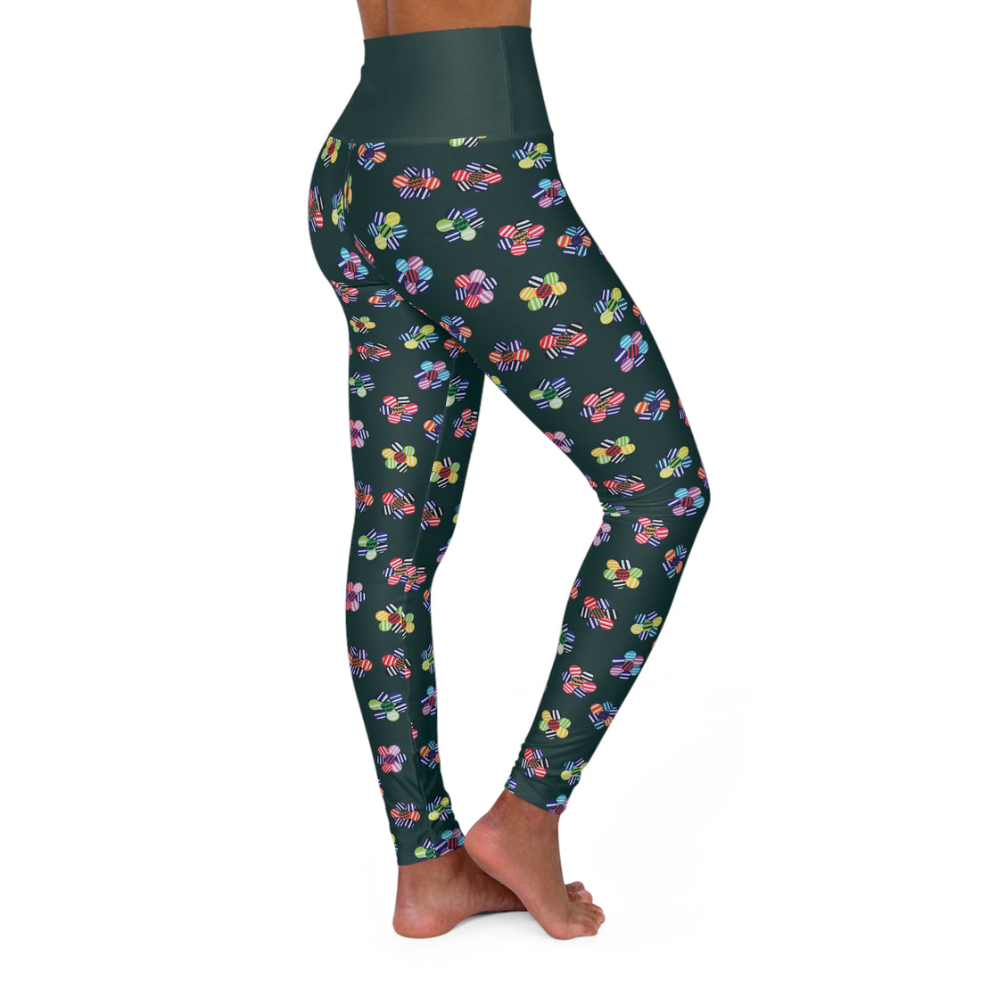 Bottle Green Candy Florals Yoga Leggings
