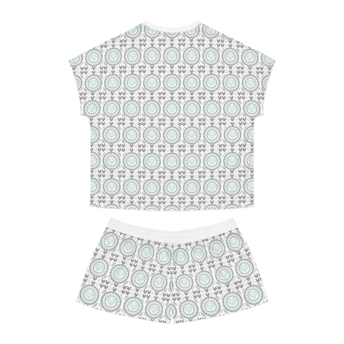 White Geo Lion Head Short Pajama Set (AOP)