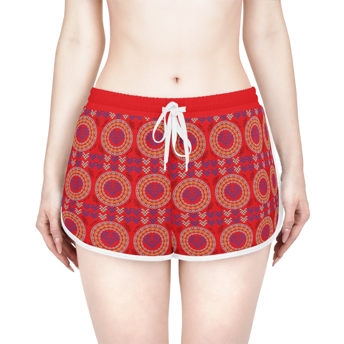 Red Geo Lion Head Relaxed Gym Shorts