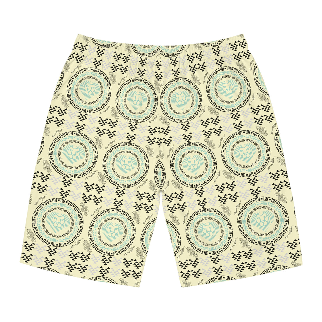 Cream Geo Lion Head Men's Board Shorts (AOP)