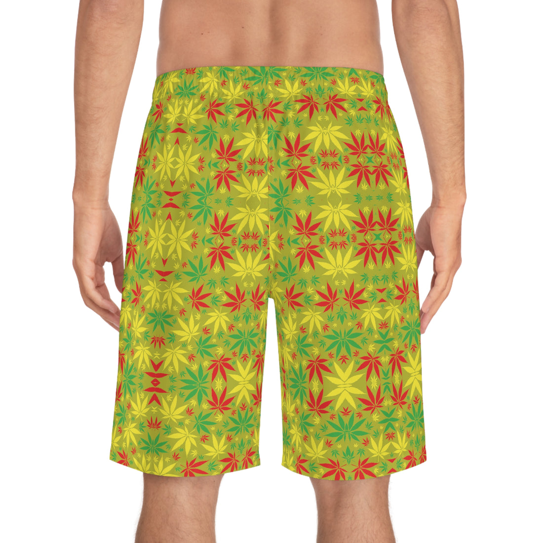 Olive Glow Rasta Toned Men's Board Shorts (AOP)