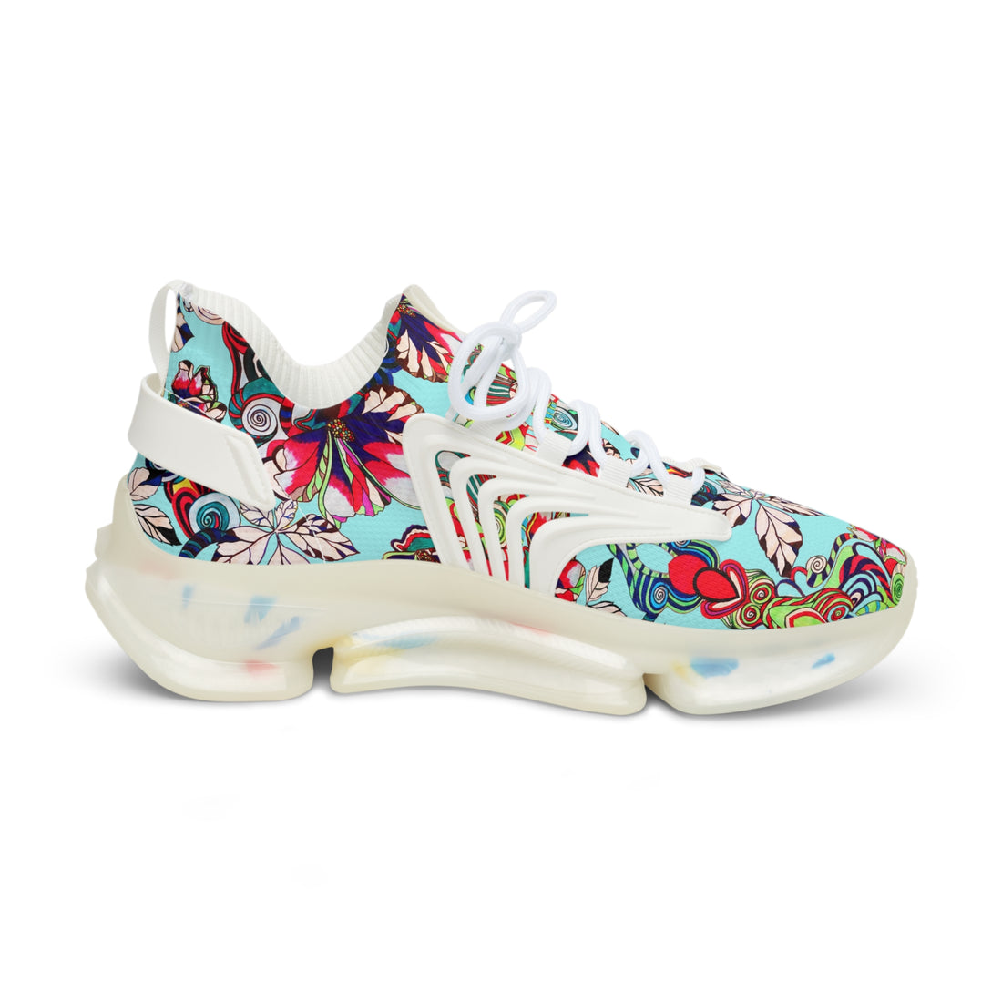 Icy Blue Floral Pop OTT Men's Mesh Knit Sneakers