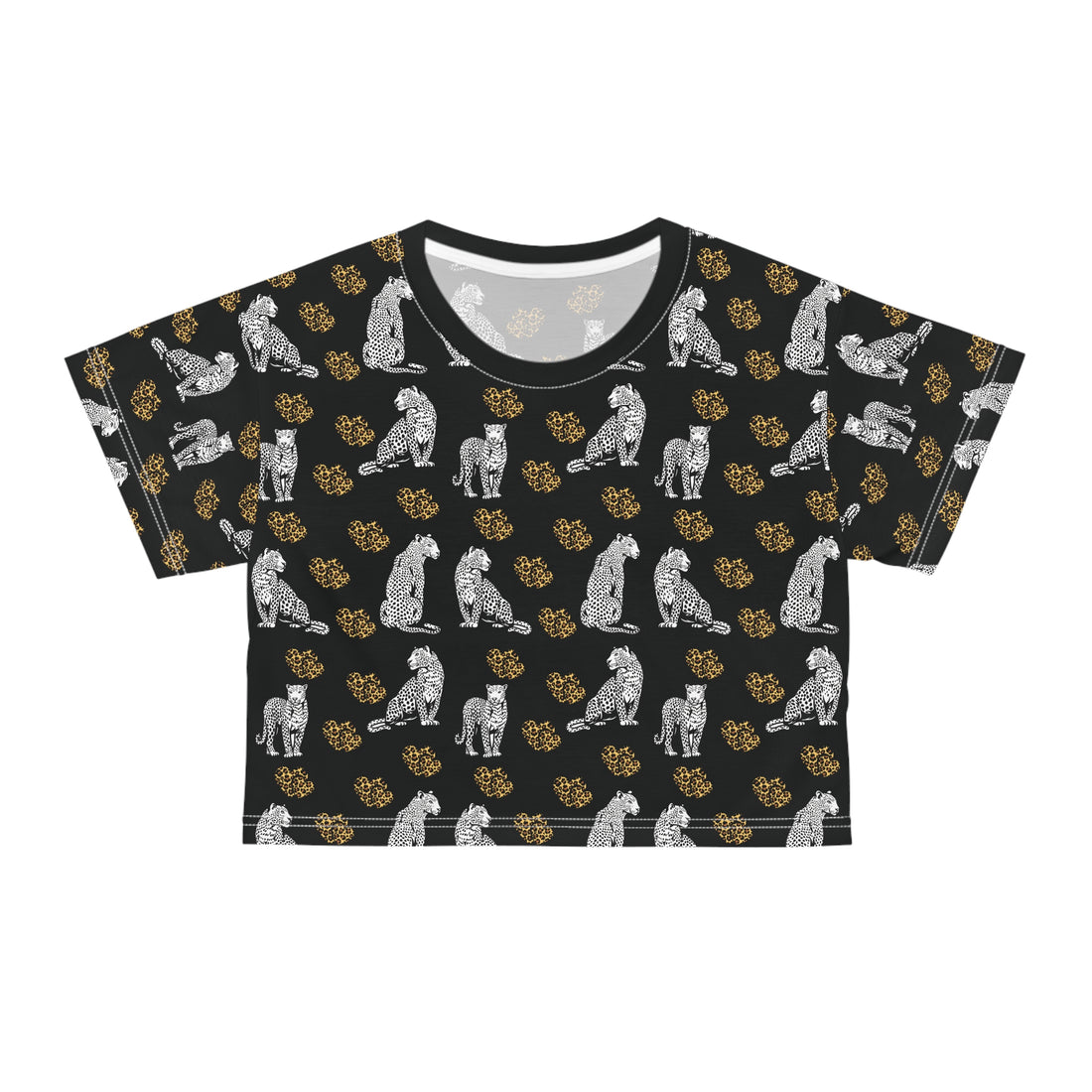 Black Cheetah Hearts AOP Crop Tee