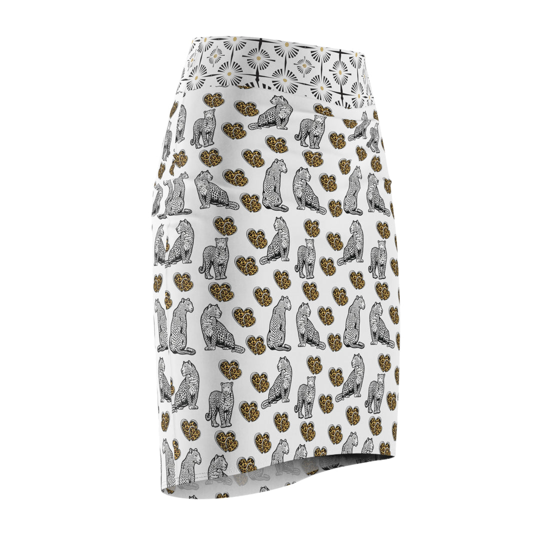 White Cheetah Hearts Pencil Skirt