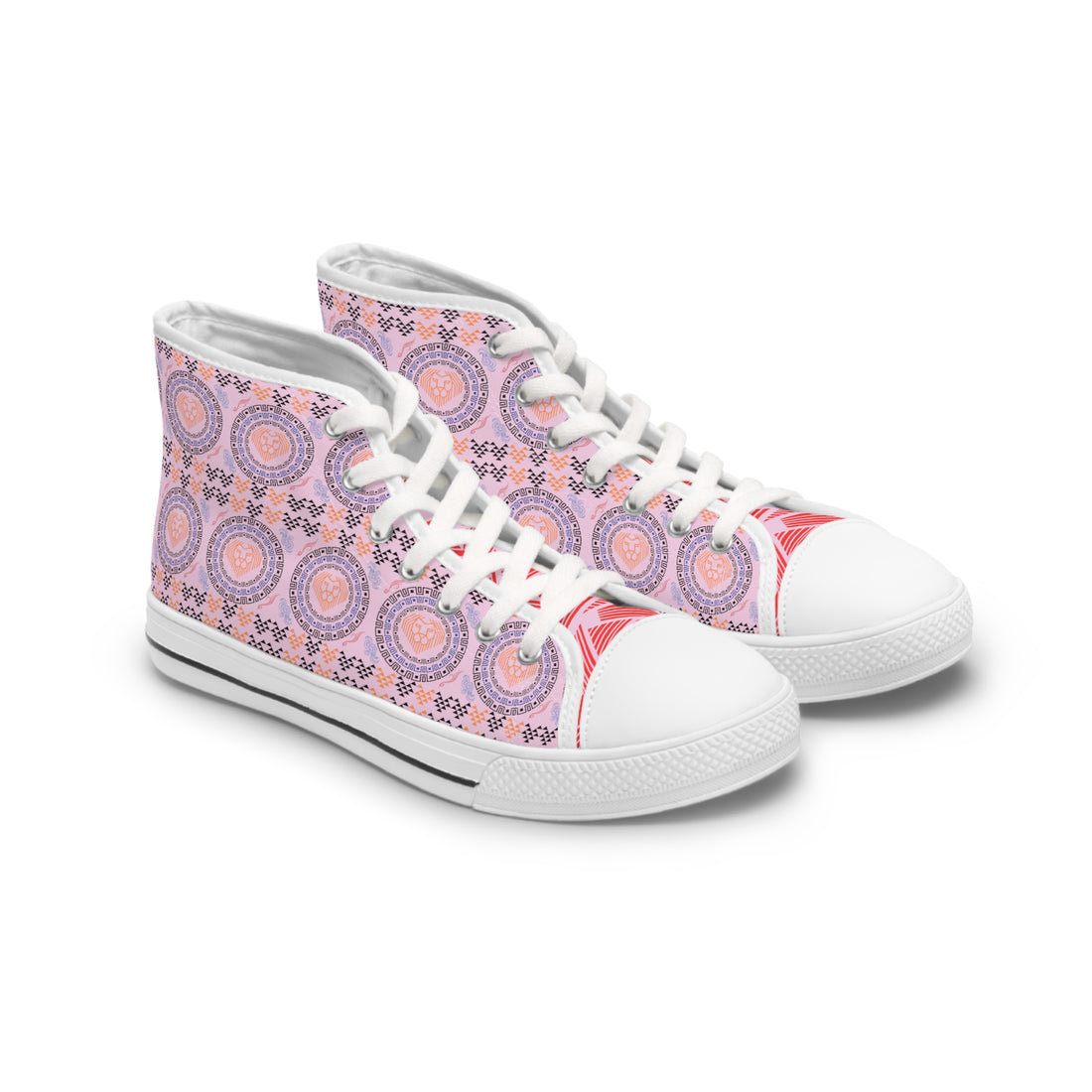 Lilac Geo Lion Head Women's High Top Sneakers