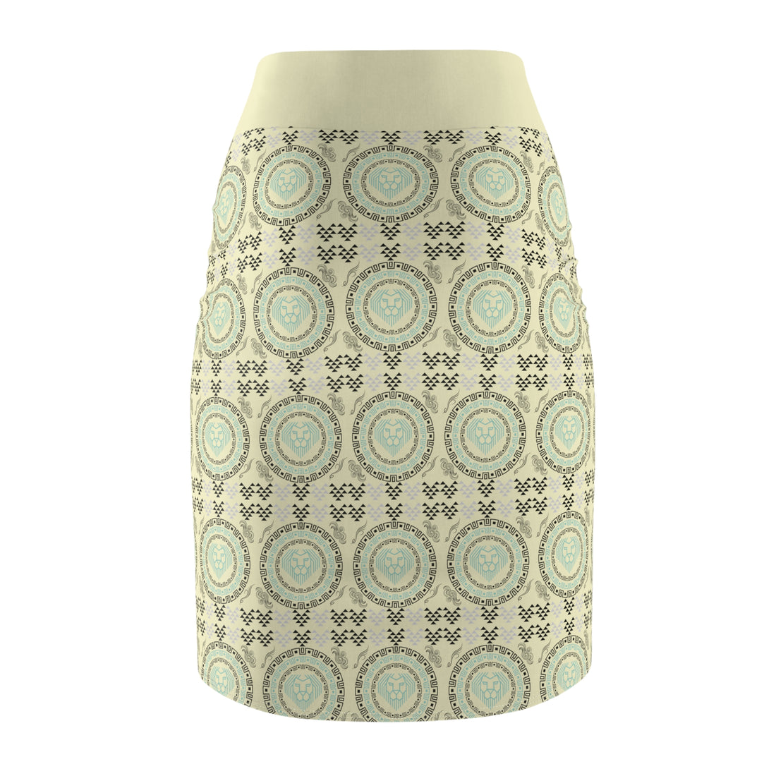 Cream Geo Lion Head Pencil Skirt