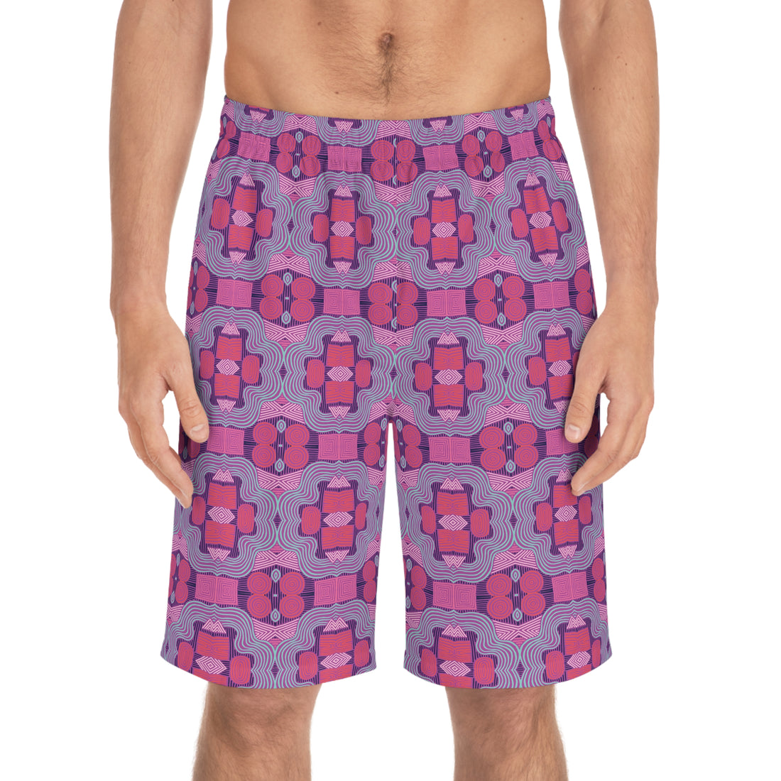 Lilac Bloom Geometric Print Men's Board Shorts (AOP)
