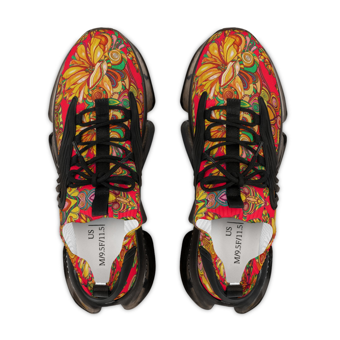 red floral print mesh knit sneakers