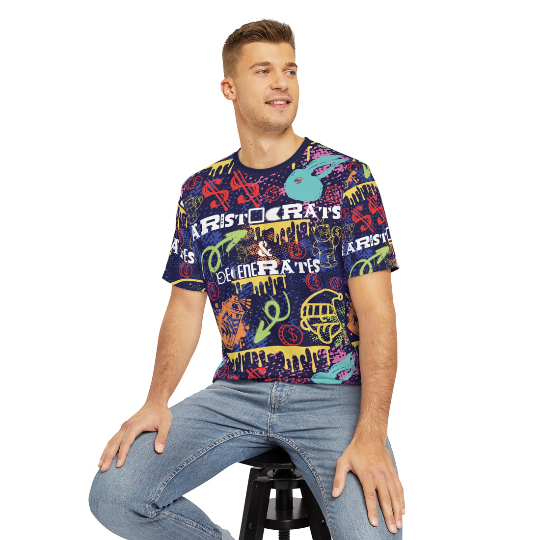 Navy Graphic Polar Men's Polyester Tee (AOP)