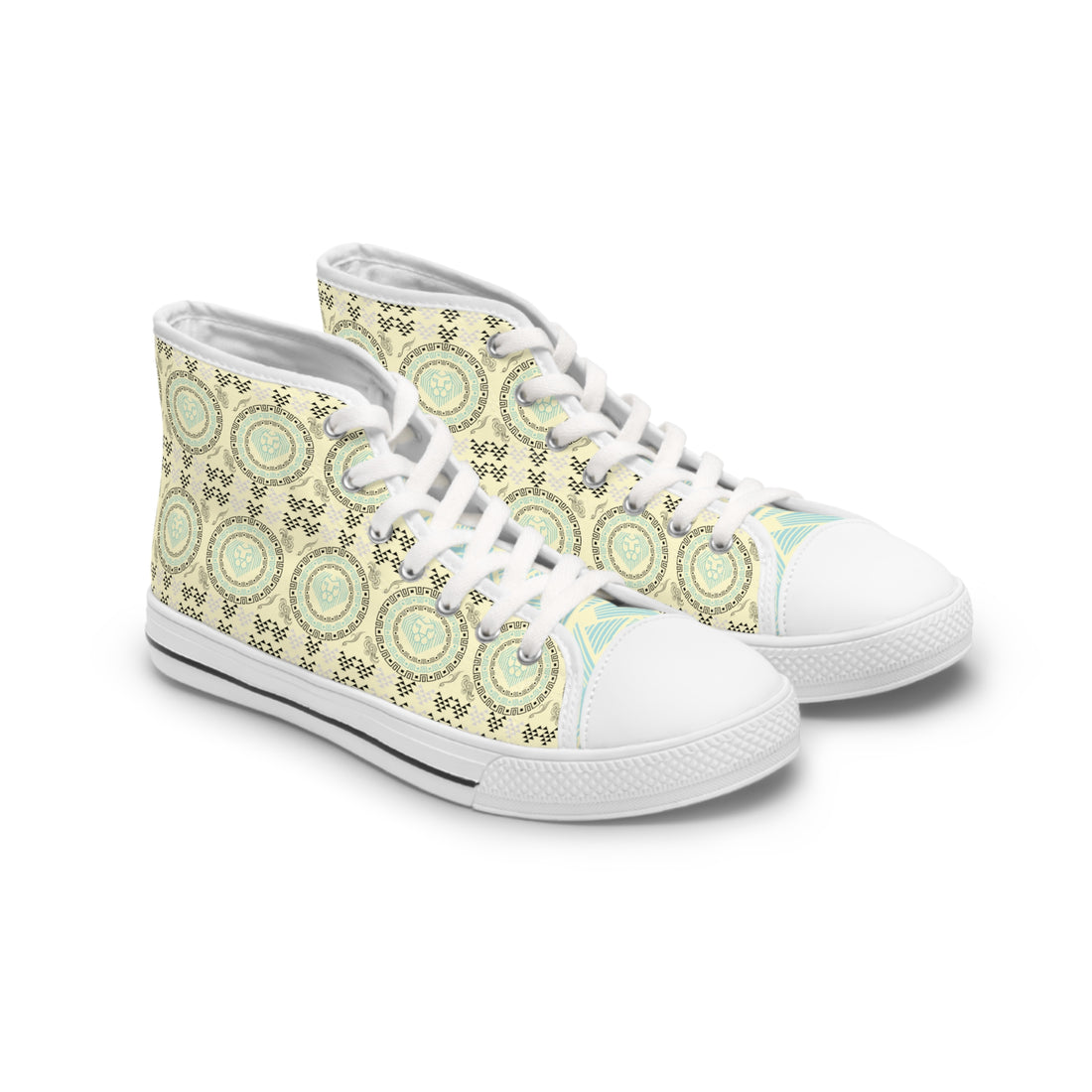 Cream Geo Lion Head Women's High Top Sneakers