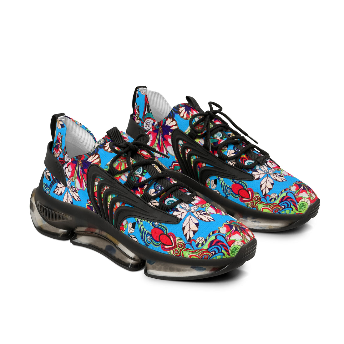 Aqua Floral Pop OTT Men's Mesh Knit Sneakers