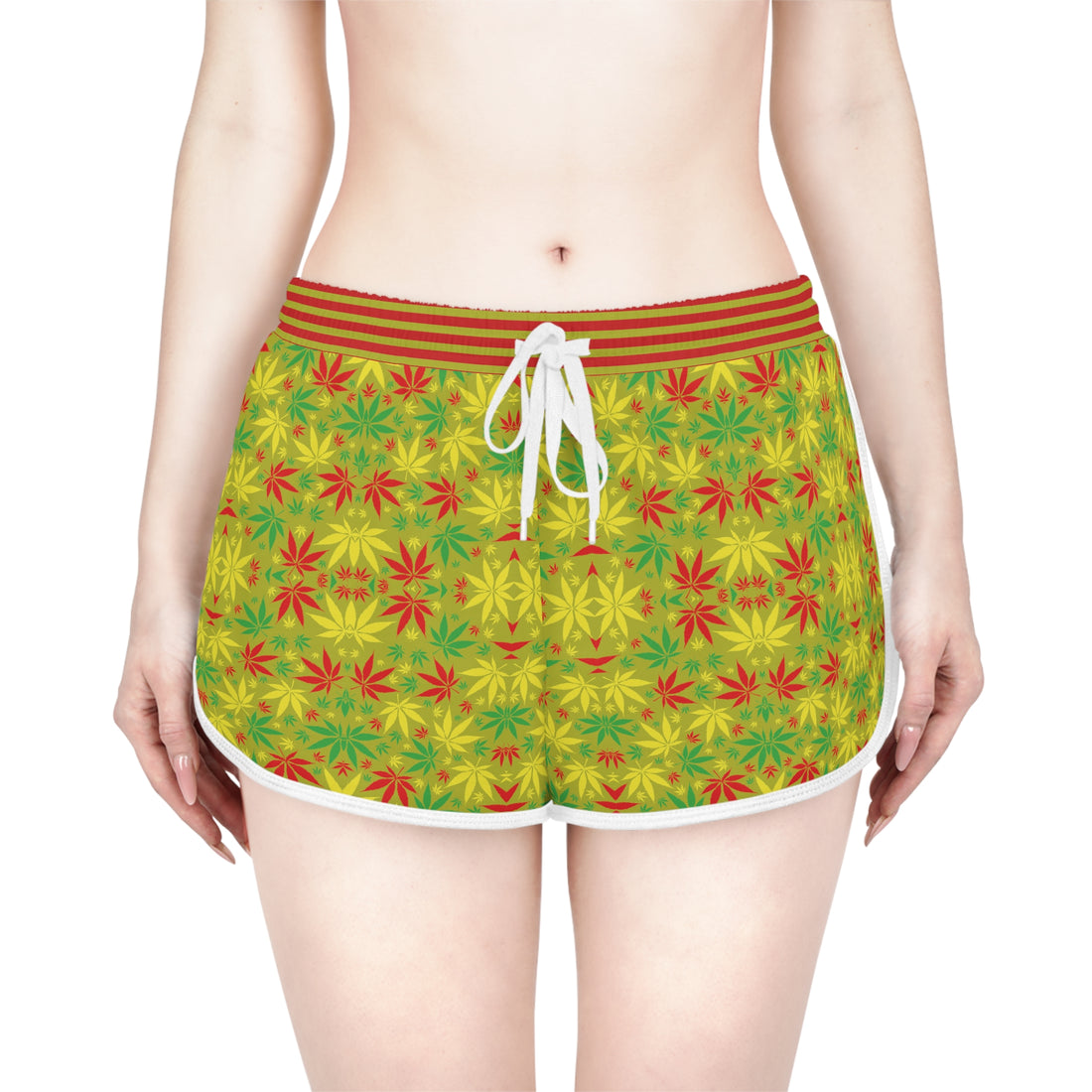 Olive Glow Tropical Rasta Toned Relaxed Gym Shorts