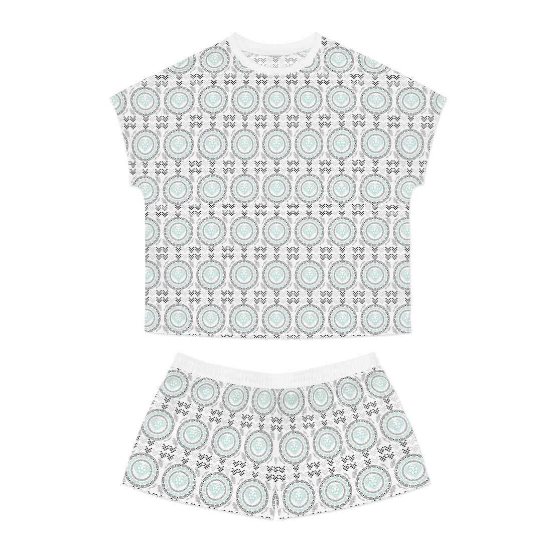 White Geo Lion Head Short Pajama Set (AOP)