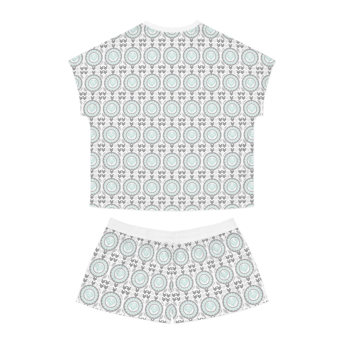 White Geo Lion Head Short Pajama Set (AOP)