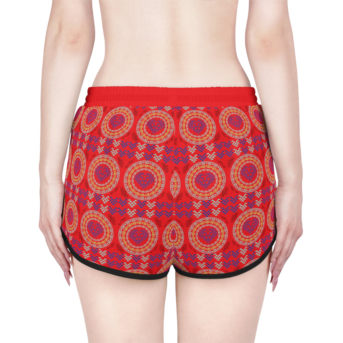 Red Geo Lion Head Relaxed Gym Shorts