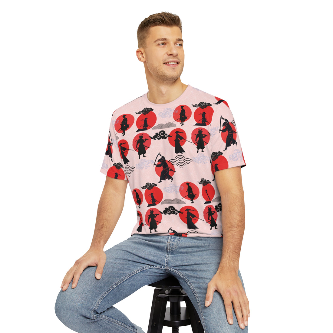 Pale Pink Samurai Men's Polyester Tee (AOP)
