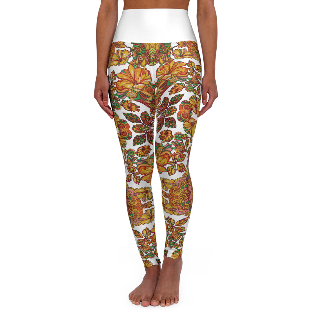 White Artsy Floral Yoga Leggings