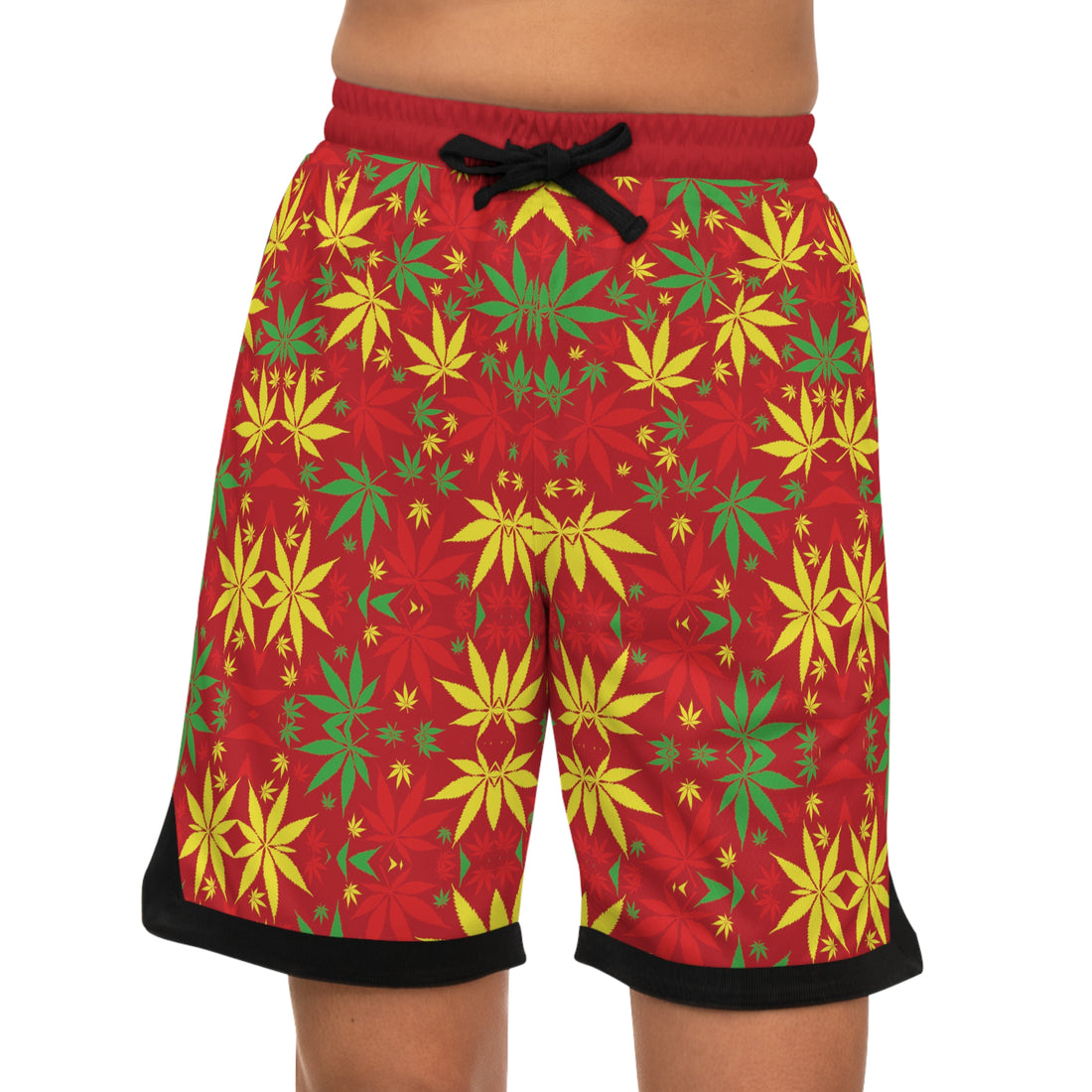 Deep Red Rasta Toned  Basketball Rib Shorts (AOP)