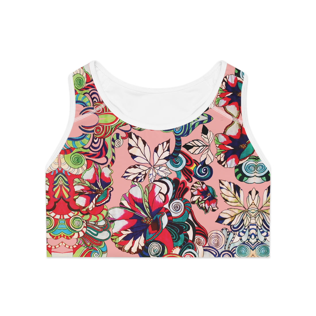 Blush Graphic Floral Pop Racer Back (AOP) Sports Bra