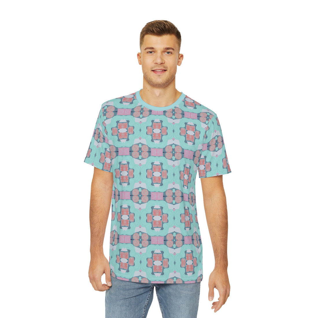 Icy Blue Geometric Print Men's Polyester Tee (AOP)