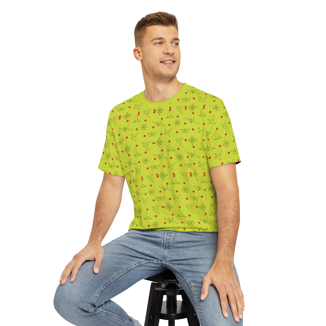Lime Origami Men's Polyester Tee (AOP)