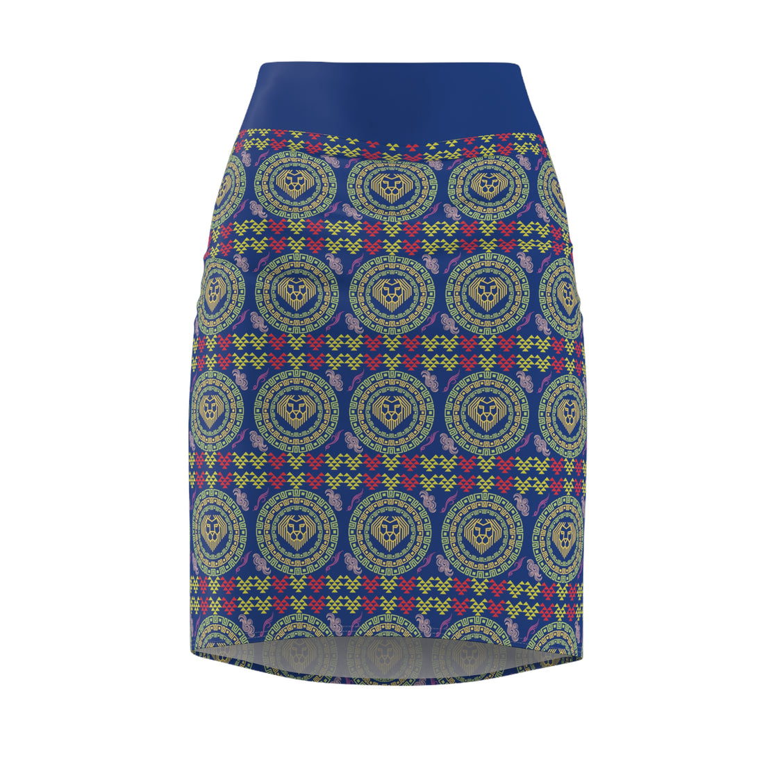 Blue Geo Lion Head Pencil Skirt