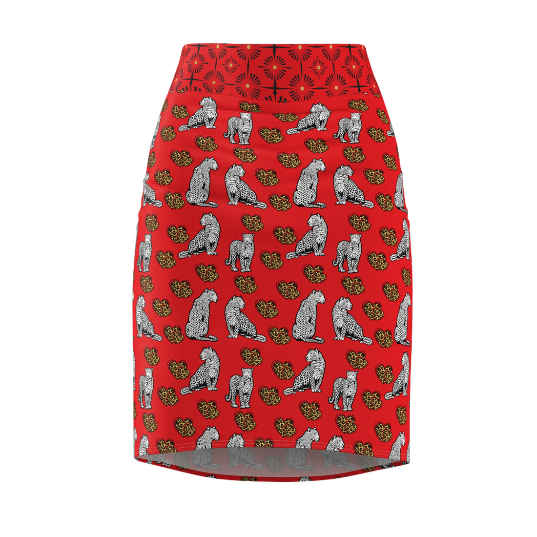 Red Cheetah Hearts Pencil Skirt