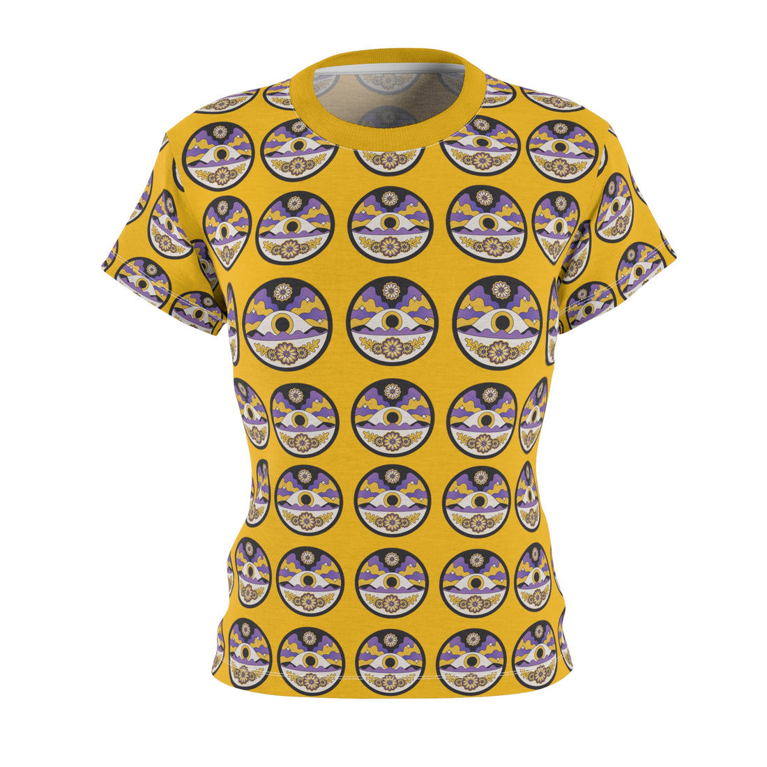 mustard yellow eye print t-shirt for women