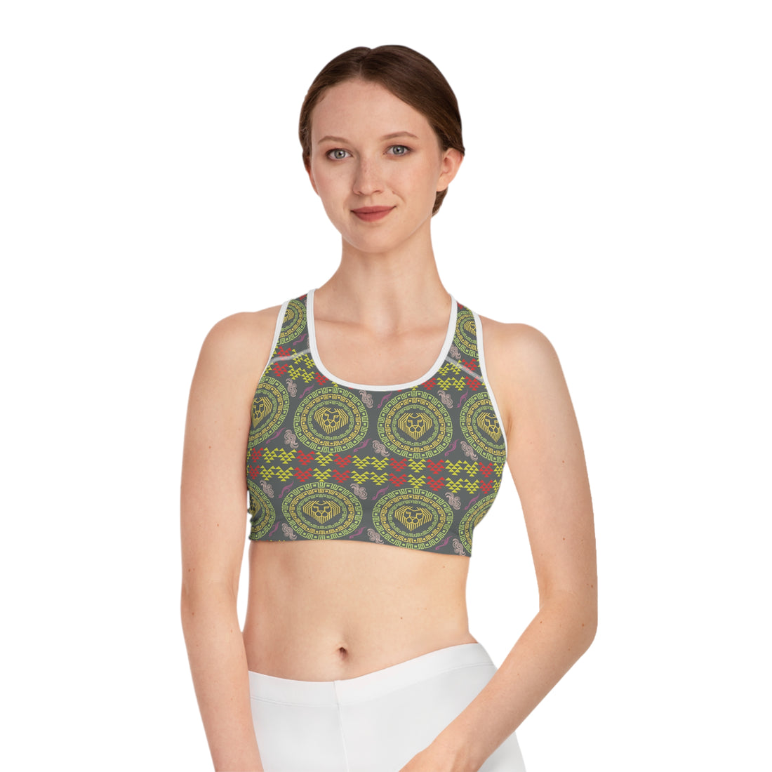 Ash Geo Lion Head Racerback (AOP) Sports Bra