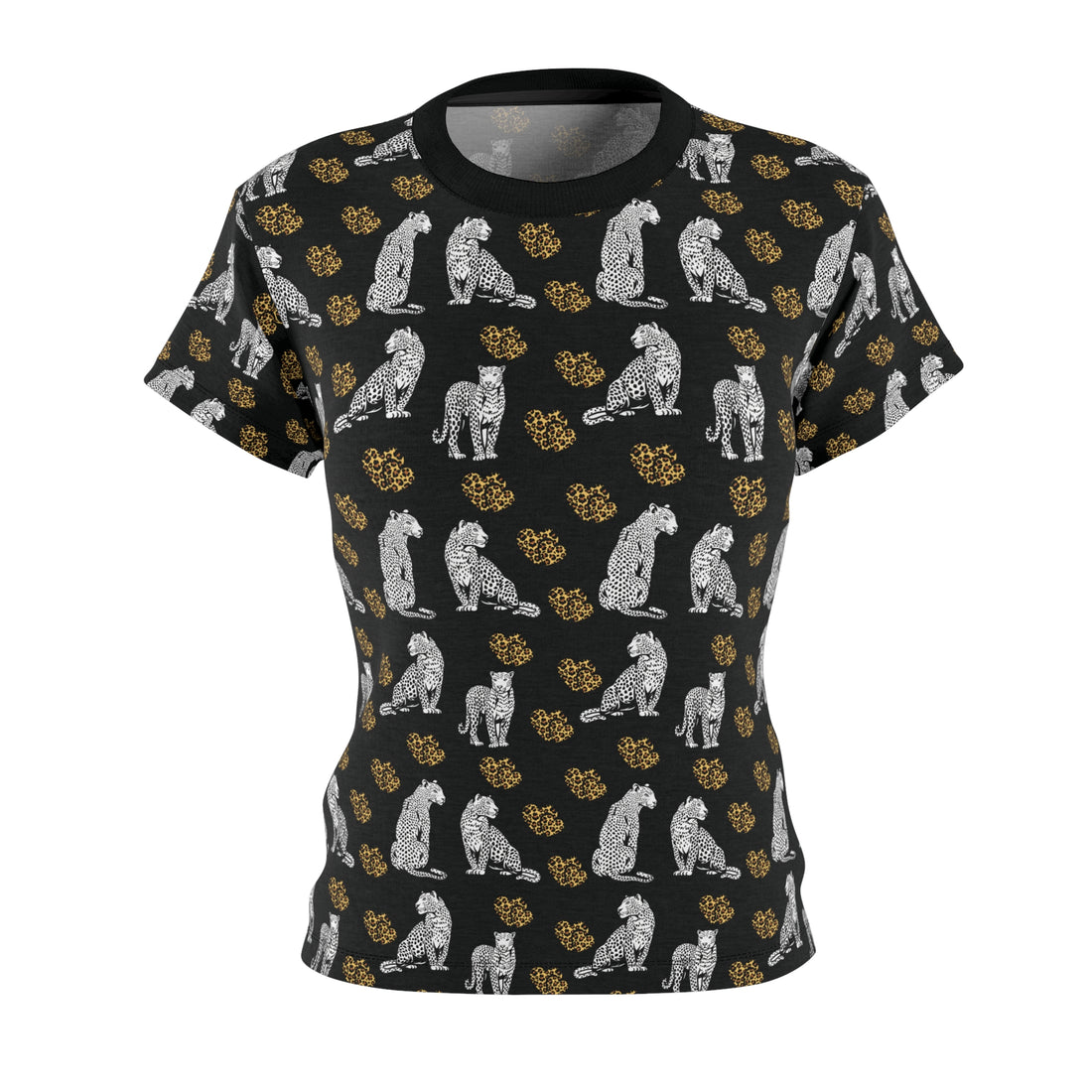 Black Cheetah Hearts AOP Women's Cap Sleeves T-shirt