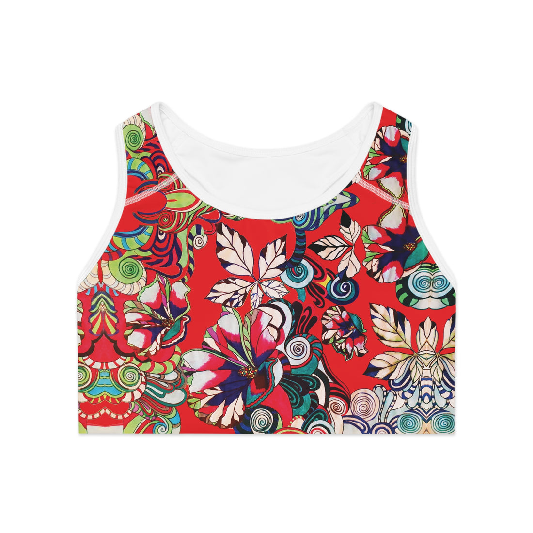 Red Graphic Floral Pop Racer Back (AOP) Sports Bra