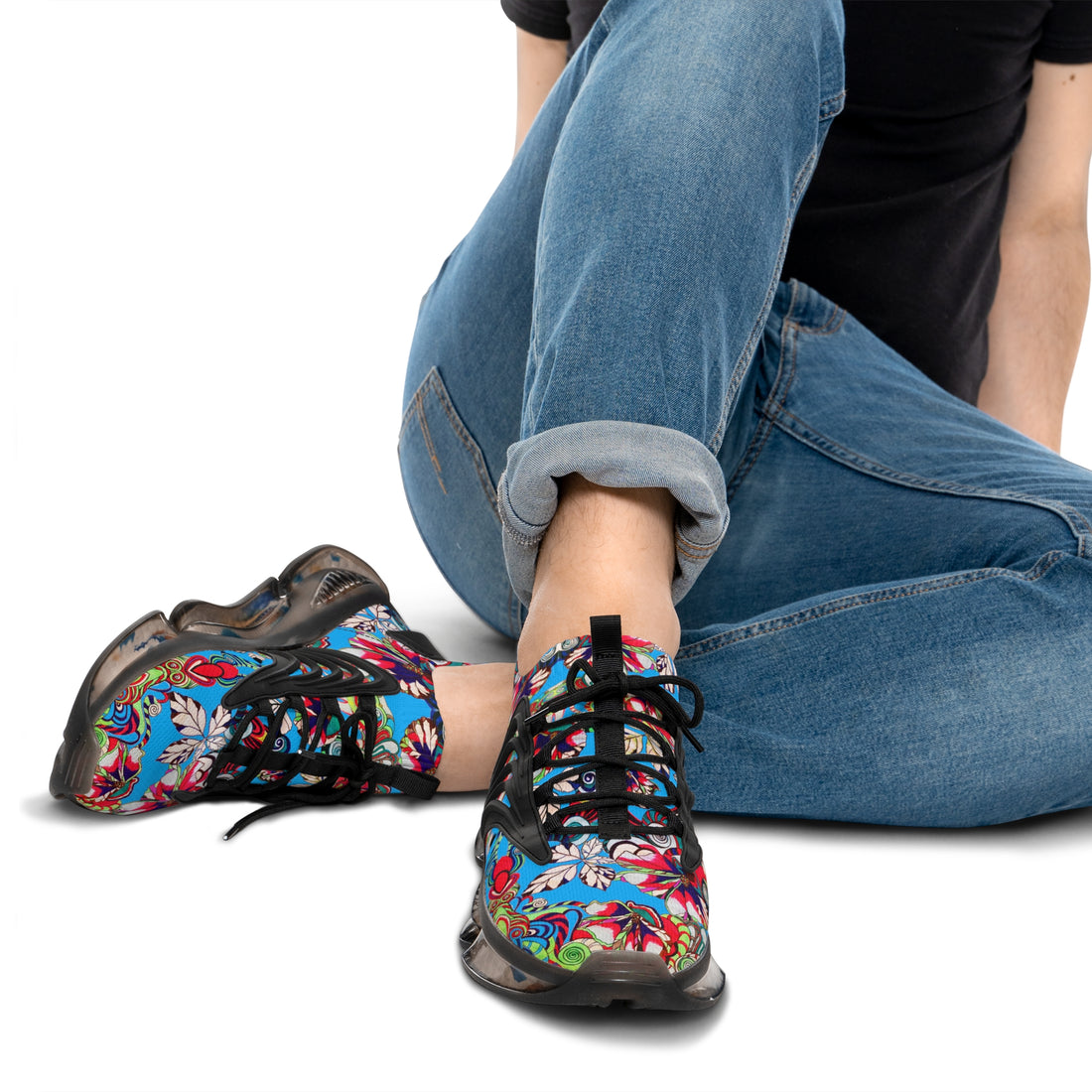 Aqua Floral Pop OTT Men's Mesh Knit Sneakers