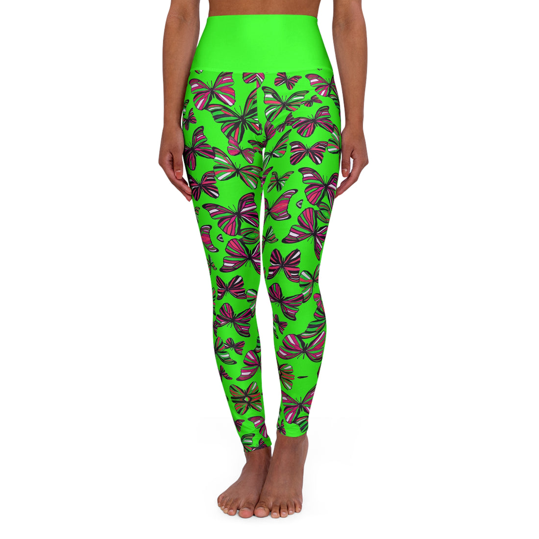 Neon Green Butterfly Kaleidoscope Yoga Leggings
