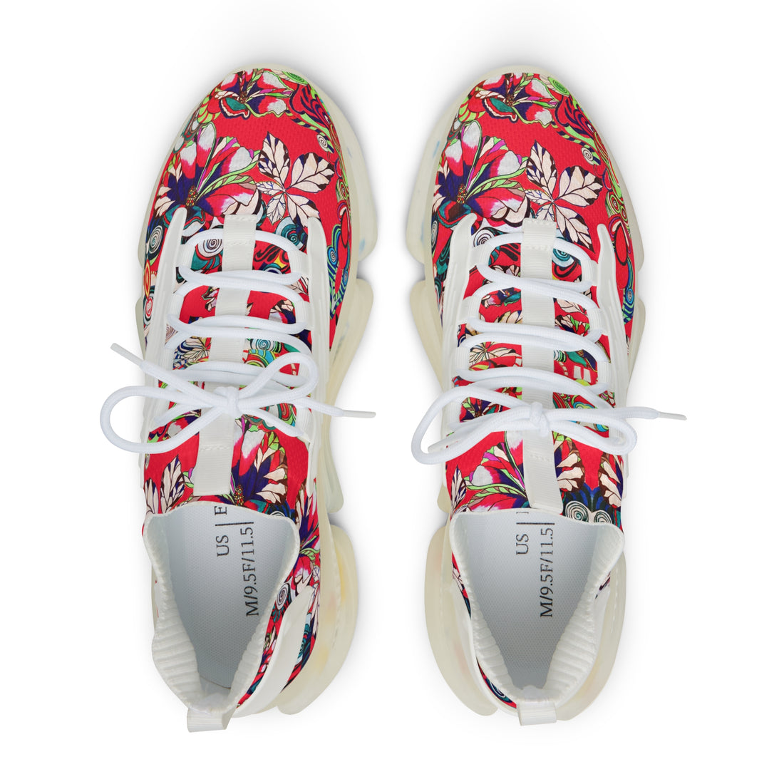 red men's graphic floral print mesh knit sneakers