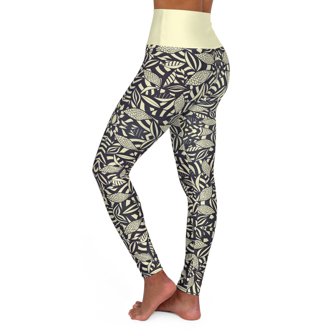 Cream Tropical Minimalist Yoga Leggings