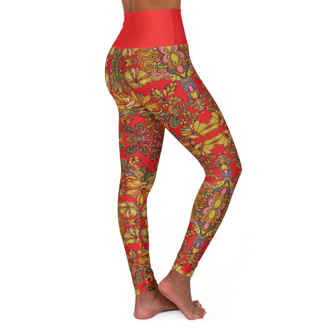Red Artsy Floral Yoga Leggings