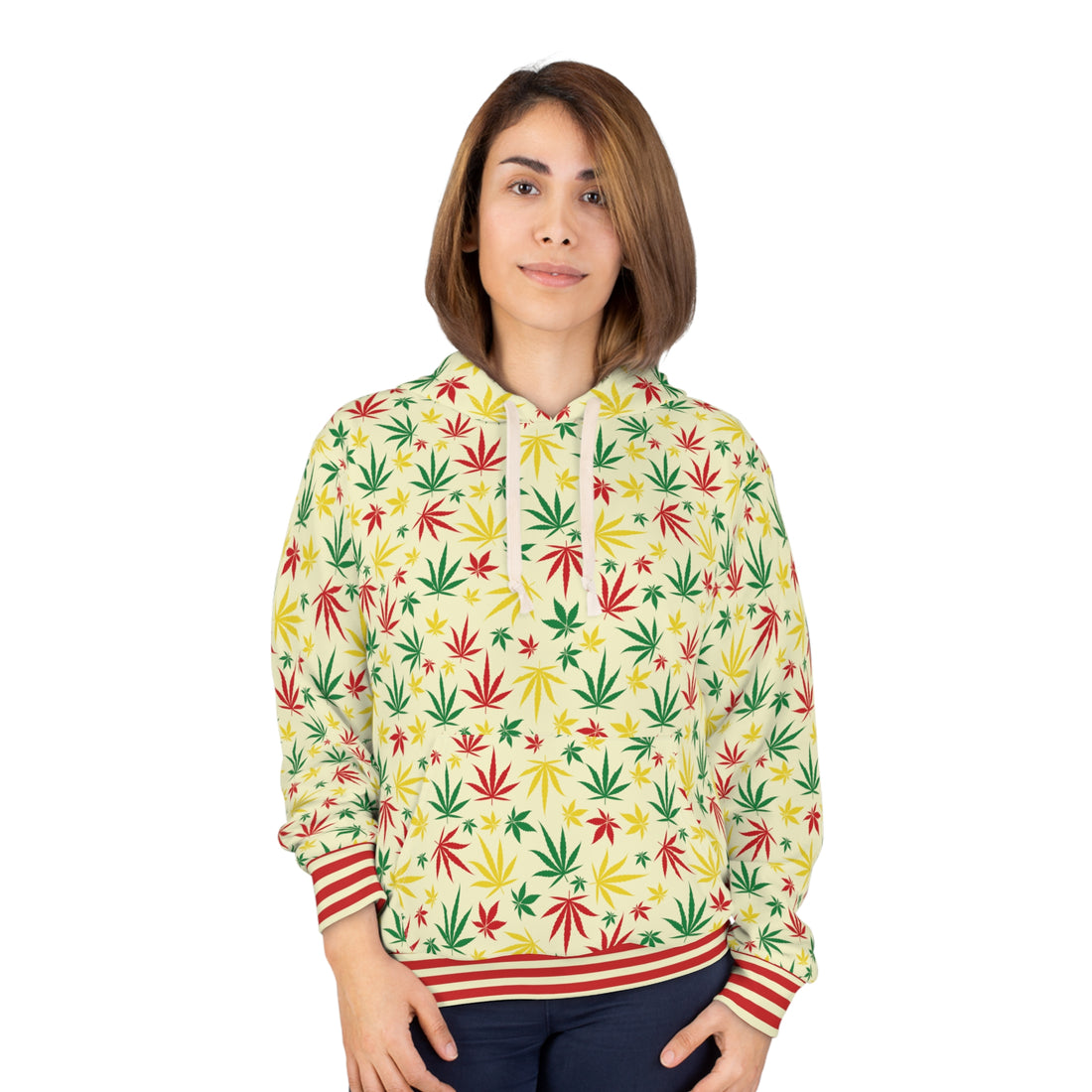 Cream Tropical Rasta Toned Pullover Hoodie