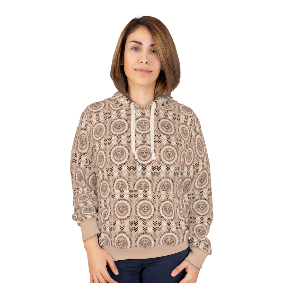 Nude Geo Lion Head Pullover Hoodie