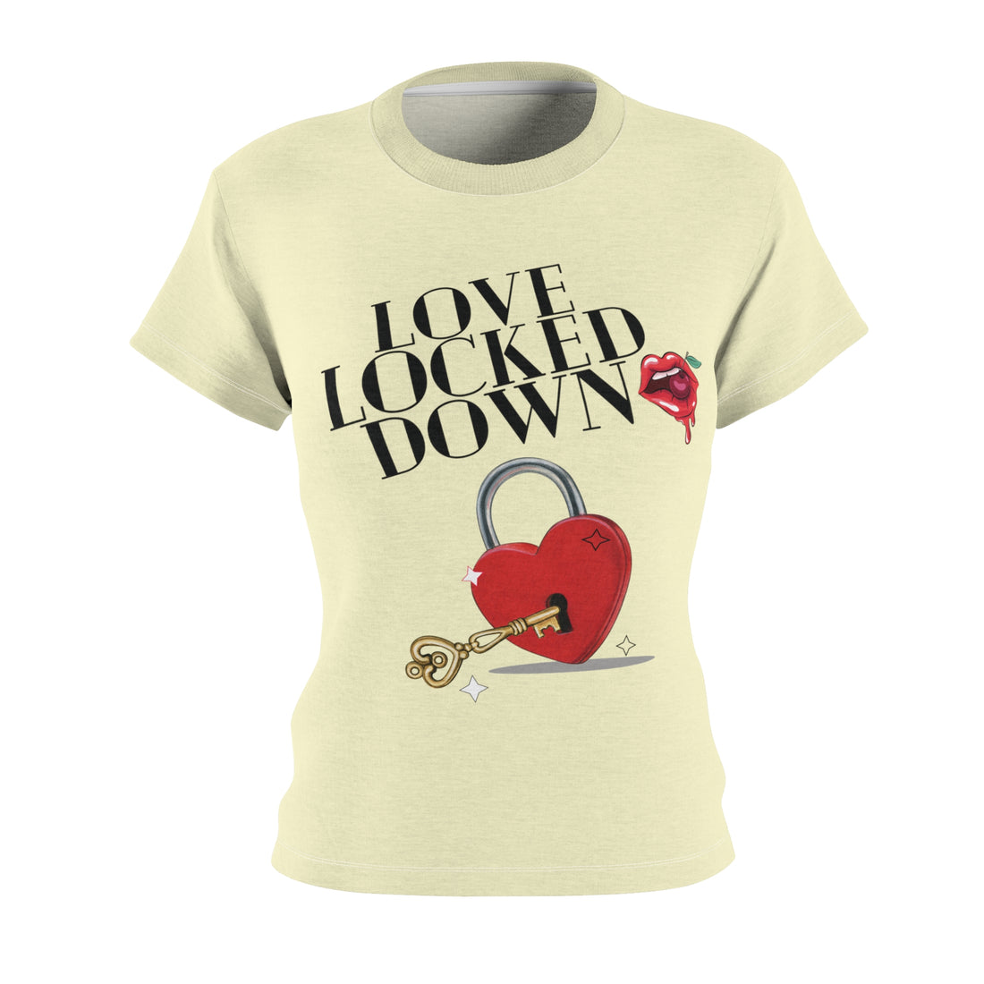 Cream Love Locked Typography AOP Women's Cap Sleeves T-shirt
