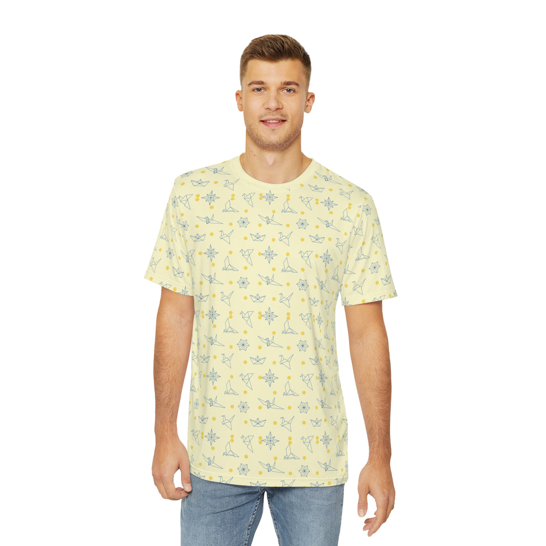 Cream Origami Men's Polyester Tee (AOP)